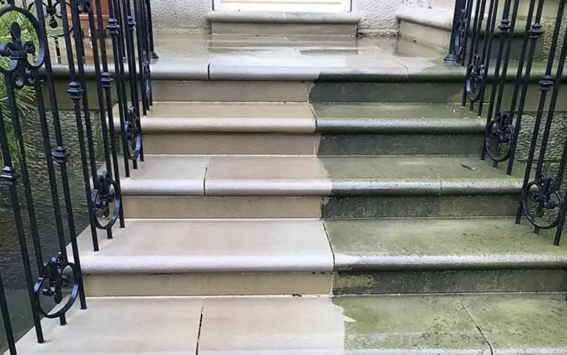 Before and after stone step cleaning
