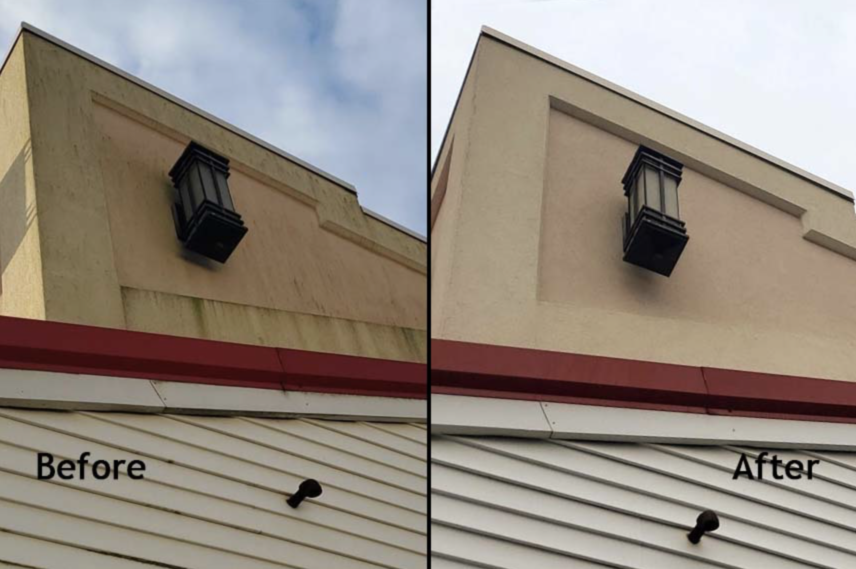 Before and after stucco and siding cleaning