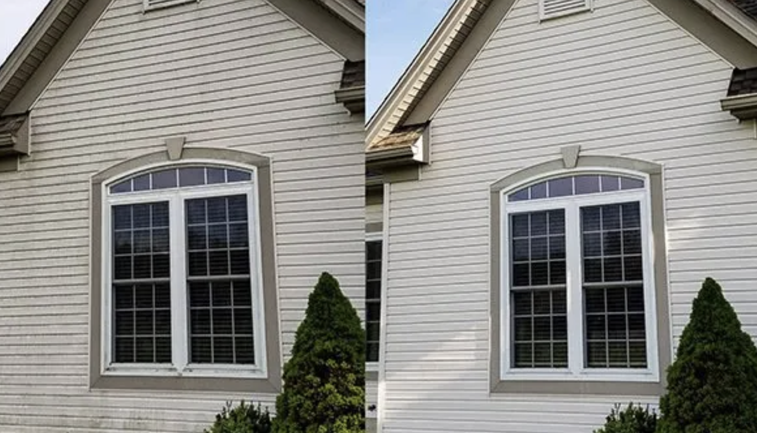 Before and after window and siding area cleaning